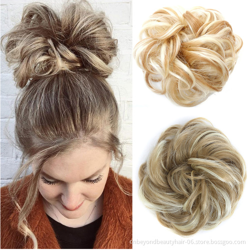 bun extension chignon hair hair bun hair synthetic Wrap On Bun Ponytails Curly Scrunchy chignon for women